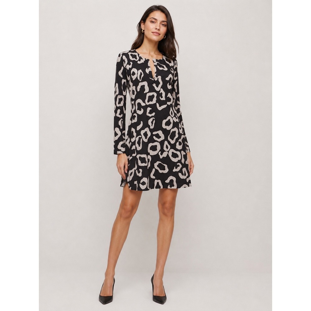 Diane von Furstenberg DVF Black Grey Silk Jersey Animal Print Shift Dress 8